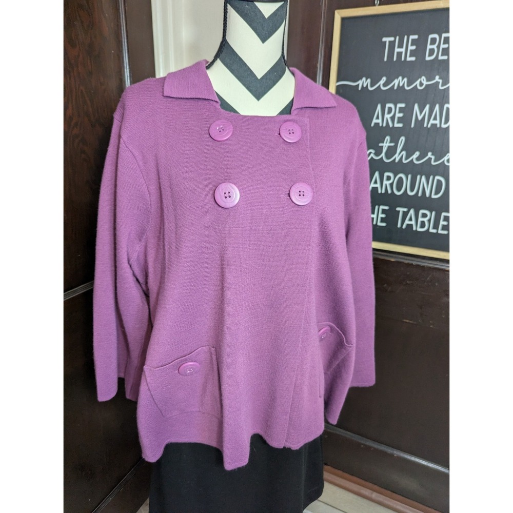 Covington Purple Knit Swing Jacket Cardigan Plus Size 20W 22W Boxy Button